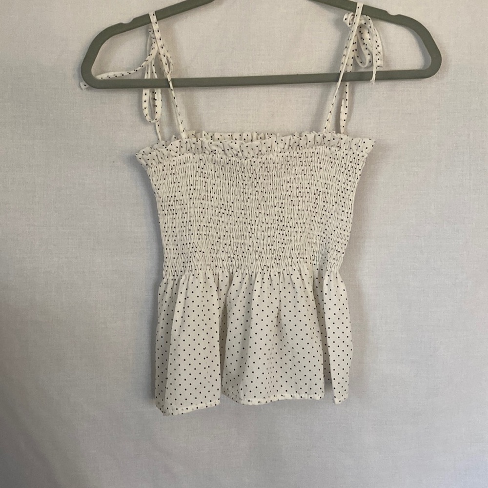White and black polka dot tank top